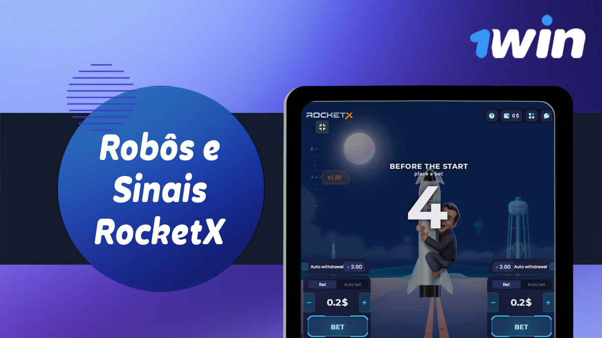 Robôs e sinais para o jogo Rocket X no site de casino 1win Brasil